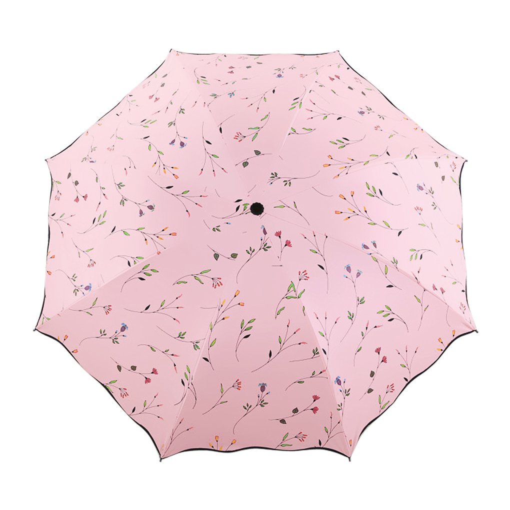 Portable Folding Umbrella with Black Anti-UV Coating Rain & Sun Umbrellas for Women Travel Beach Hiking Outdoor Lightweight Parasol UV Protection Umbrella Ladies Girls Windproof Compact Umbrella