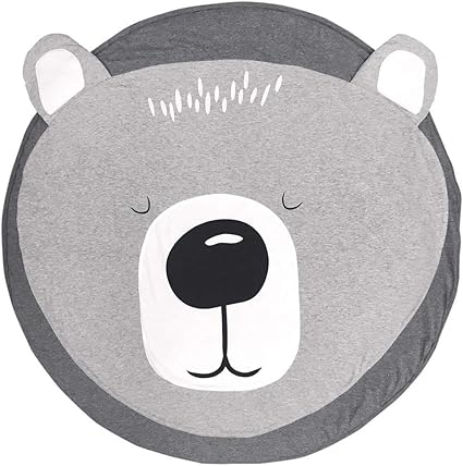 Tapis D Eveil Pour Bebe Avec Ourson Rond Gris Blanc Amazon Fr Bebes Puericulture
