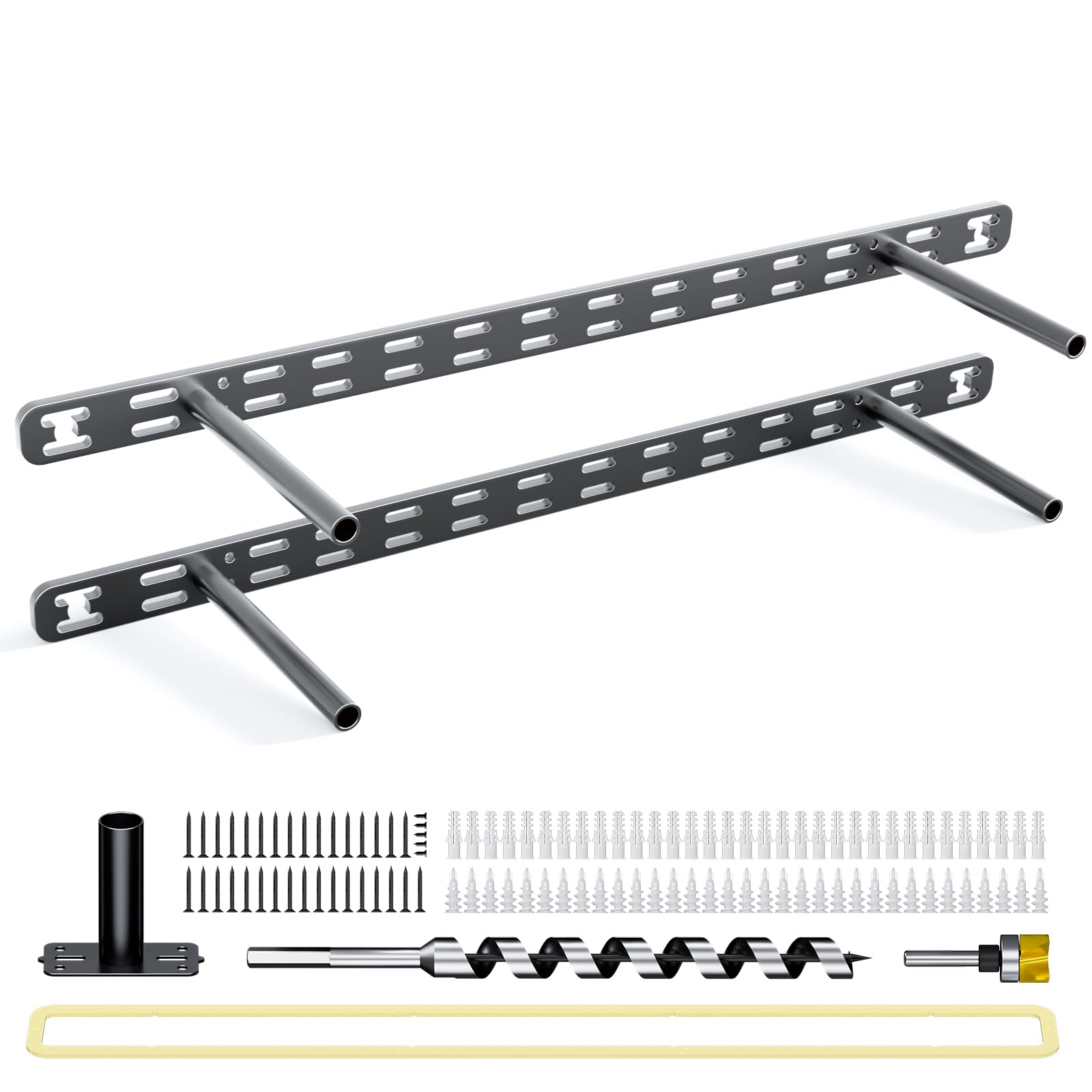 Photo 1 of 2pcs Floating Shelf Bracket Heavy Duty,Decorative Floating Shelf Hardware Hidden Black Metal Fireplace Mantel Brackets (22"X6"X1.0" with Tools)