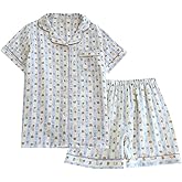 codcm Womens Cute Pajama Set Short Sleeve Button Up Shirt and Shorts 2 Piece Cotton Pj Sets