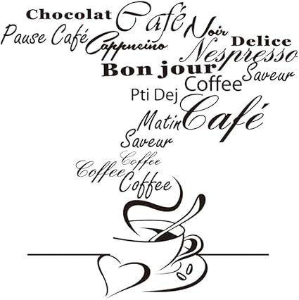 Garneck Cafe Stickers Muraux Tasse Tasse Enonciations Mot Anglais Mur Citations Vinyle Art Stickers Muraux Papier Peint Pour Boutique Bar Porte Fenetre En Verre Amazon Fr Cuisine Maison