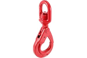 MUKCHAP 3 Tons Self-Locking Crane Hook, Swivel Grade 80, Heavy Duty Alloy Steel Lifting 6900 lbs, for 3/8 Inch Chain, Red