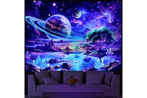 LAHASBJA Blacklight Galaxy Space Tapestry UV Reactive Planet Wall Hanging Magical Trees Tapestries Cosmic Mountain Landscape Wall Decor Aesthetic Starry Night Backdrop for Bedroom