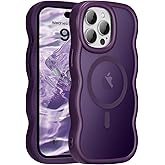 UEEBAI Magnetic for iPhone 14 Pro Max Case, Compatible with MagSafe, 2025 Transparent Wave Frame Design Case Soft Edge Cover Cute Clear Matte Shockproof Protective Phone Cover, Purple