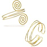 BROCC 2PCS Gold Coil Swirl Upper Arm Bracelet for Women Open Upper Arm Cuff Bangle Armlet Gold Silver Adjustable Armband Bracelet Set