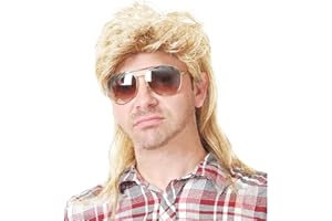 Swiking Mullet Wigs for Men Gold 70s 80s Curly Retro Disco Rocker Punk Fancy Natural Party Cosplay Costume Hair Halloween Men and Women Replacement Wig Full Wigs Unisex（Gold）