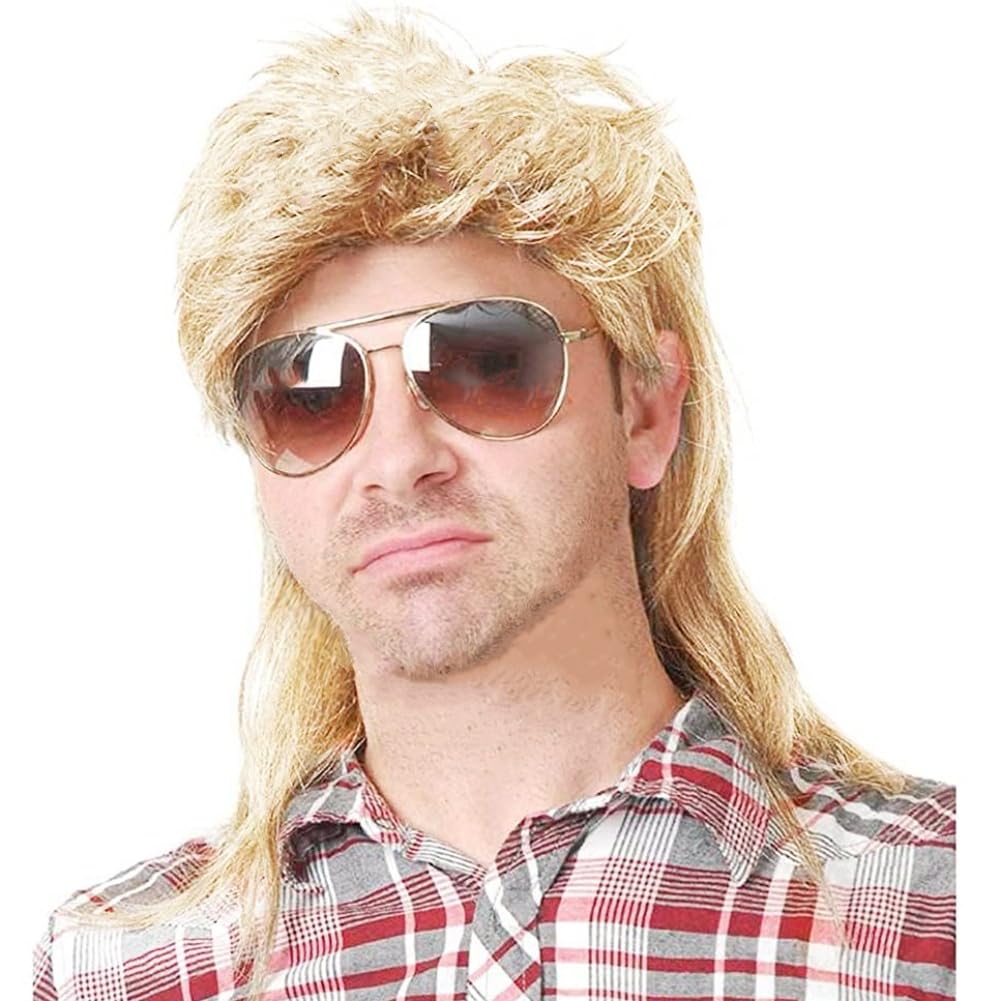 Photo 1 of Swiking Mullet Wigs for Men Gold 70s 80s Curly Retro Disco Rocker Punk Fancy Natural Party Cosplay Costume Hair Halloween Men and Women Replacement Wig Full Wigs Unisex?Gold?