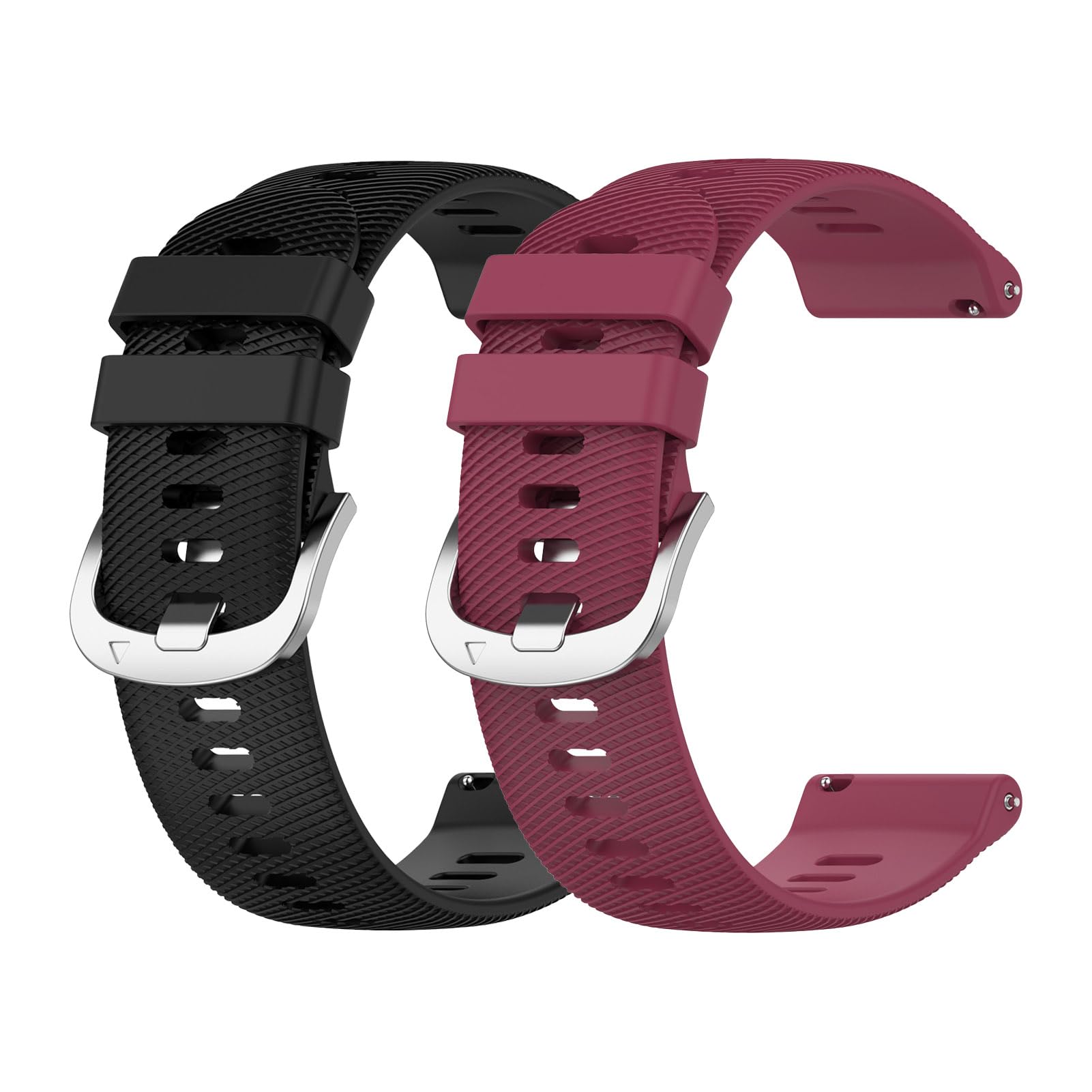 Garmcool 2 Pack 22mm Straps Compatible with Garmin Forerunner 255/Vivoactive 4/ Venu 3 Strap Black, Sangria Women Men, Silicone Classic Replacement Watchbands (Strap Only)