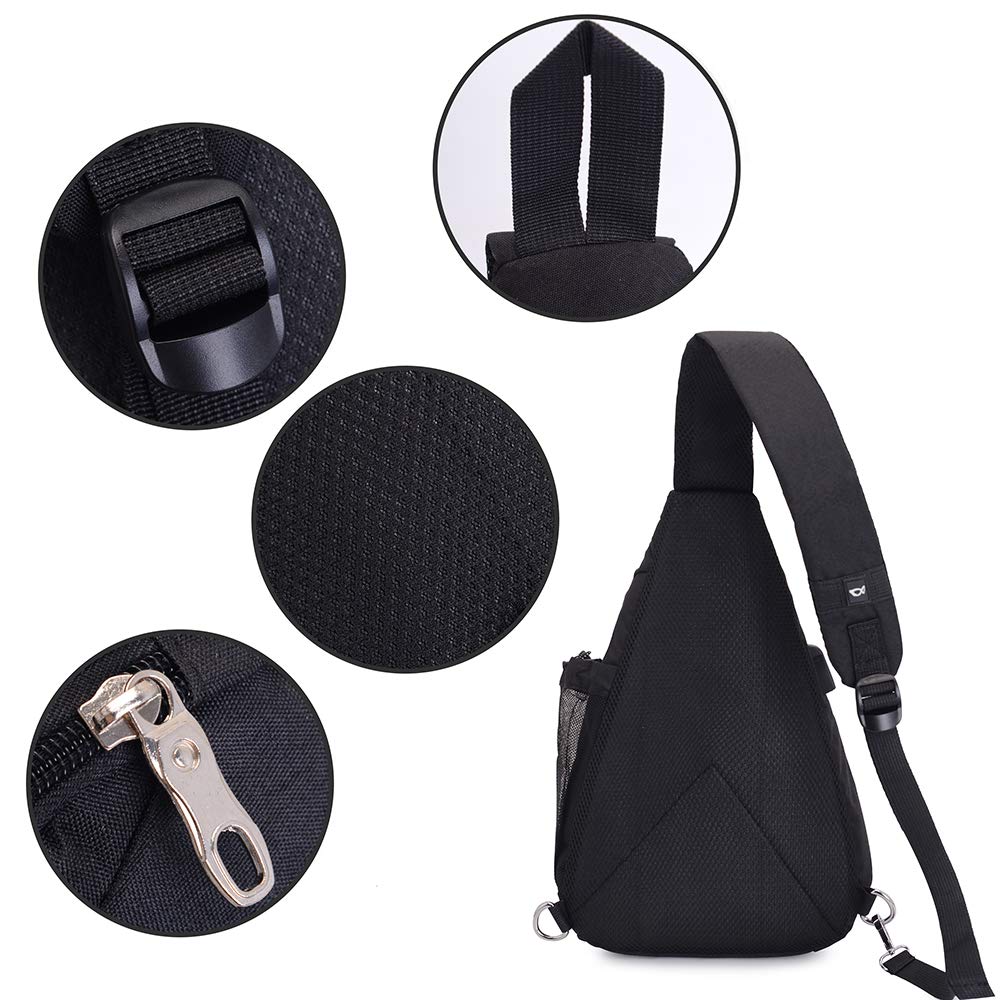 Pecho Mochila SINOKAL Bolso Pecho Casual bandolera hombro triángulo paquetes Daypacks para hombres mujeres Sling Bolsa con puerto de carga para el deporte al aire libre Gimnasio viajes senderismo (Negro)