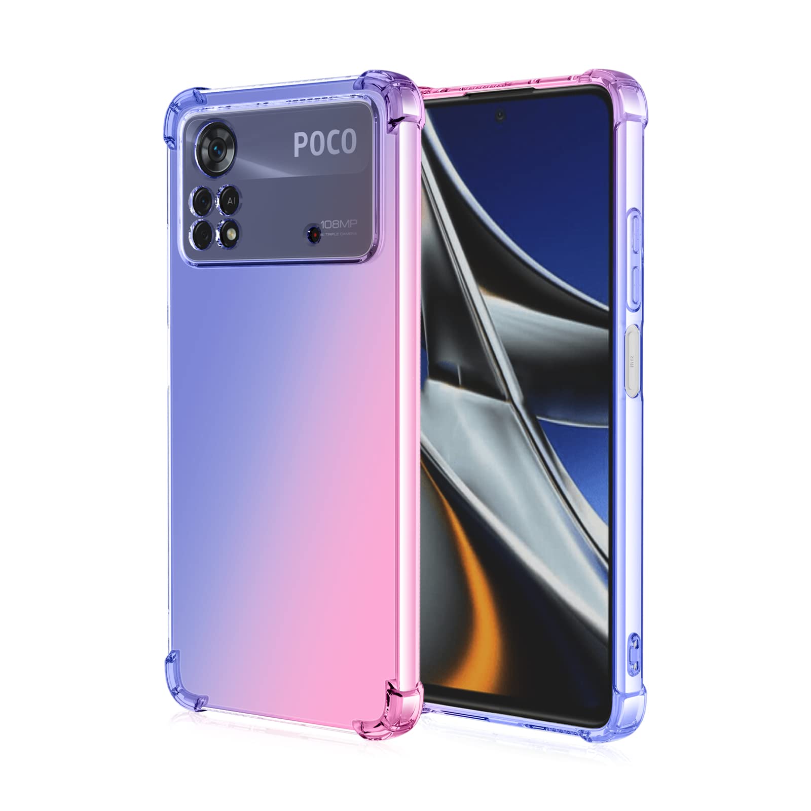 WEIOU Soft TPU Cover for Xiaomi Poco X4 Pro 5G Case, Slim Fashion Non-Slip Flexible Protective Shock Absorption Gradient Transparent Phone Shell Bumper (Blue Pink)
