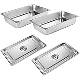 VOISEN Hotel Pans with Lids 2 Pack 1/1 Size 4" Deep, 1.2mm Thick Hotel Pans Full Size, Steam Table Pan for Catering Buffet Chafing Dish Pan,20.87"x12.8"x4"