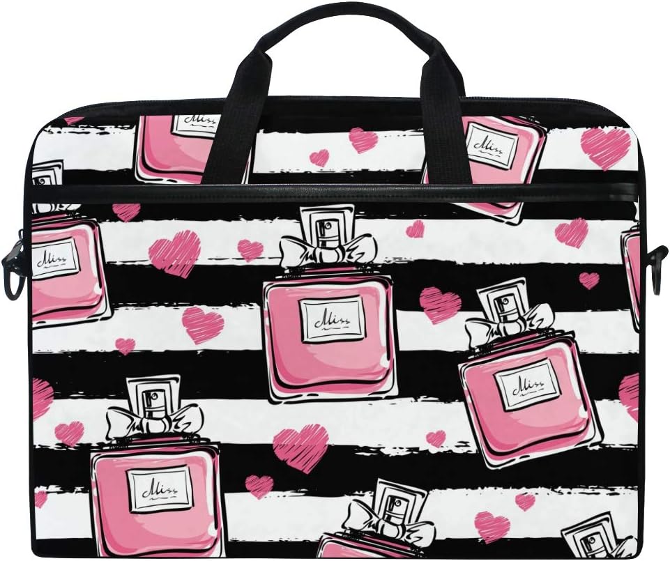 LIUBT Pink Love Perfume Pattern Laptop Shoulder Messenger Bag Computer Briefcase Business Notebook Sleeve Cover Carrying Handle Bag for 14 inch to 15.6 inch