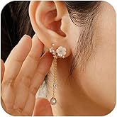 Gold Dangle Earrings for Women,Dainty 14k Gold Plated Pearl Drop Earring Stud Wedding Chain CZ Earring Small Cute Drop Stud Earrings for Women Trendy Bridesmaids Jewelry Personalized Gifts