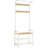 VASAGLE Coat Rack, Hall Tree with Shoe Bench for Entryway, Entryway Bench with Coat Rack, 4-in-1, Oak and Cream UHSR40W