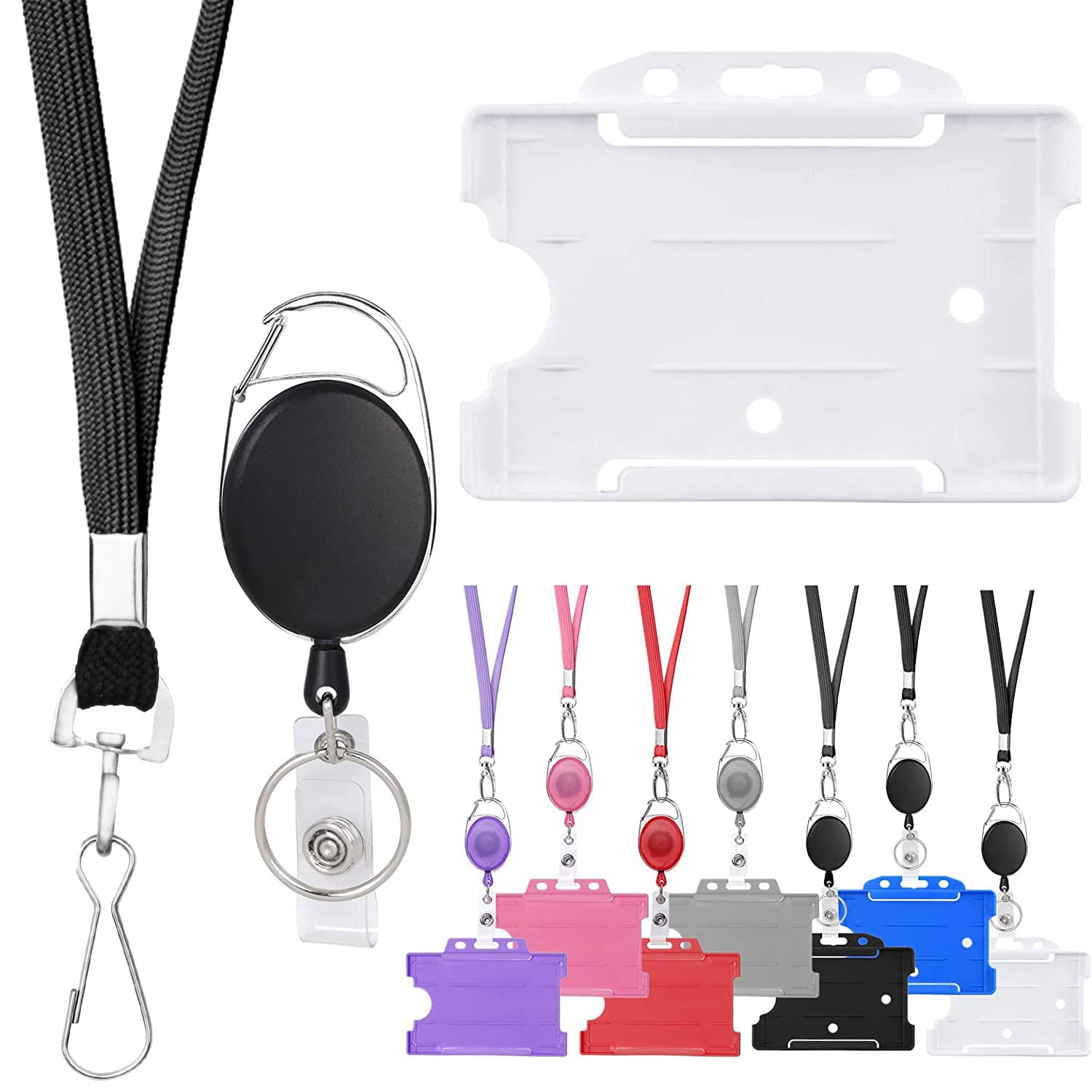 Vicloon ID Card Badge Holder, 1PC Retractable Lanyard and Badge Holder Set Includes ID Card Holder, Lanyard Neck Strap and Retractable Reel (White)
