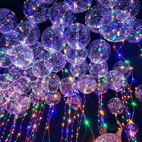LED Helium Balloons 18inch Clear Latex Balloons with Wired Led Lights Party Decorative Creative Multicolor Balloons for Birthday Wedding Christmas Home Decor with Handle (6 Pieces)