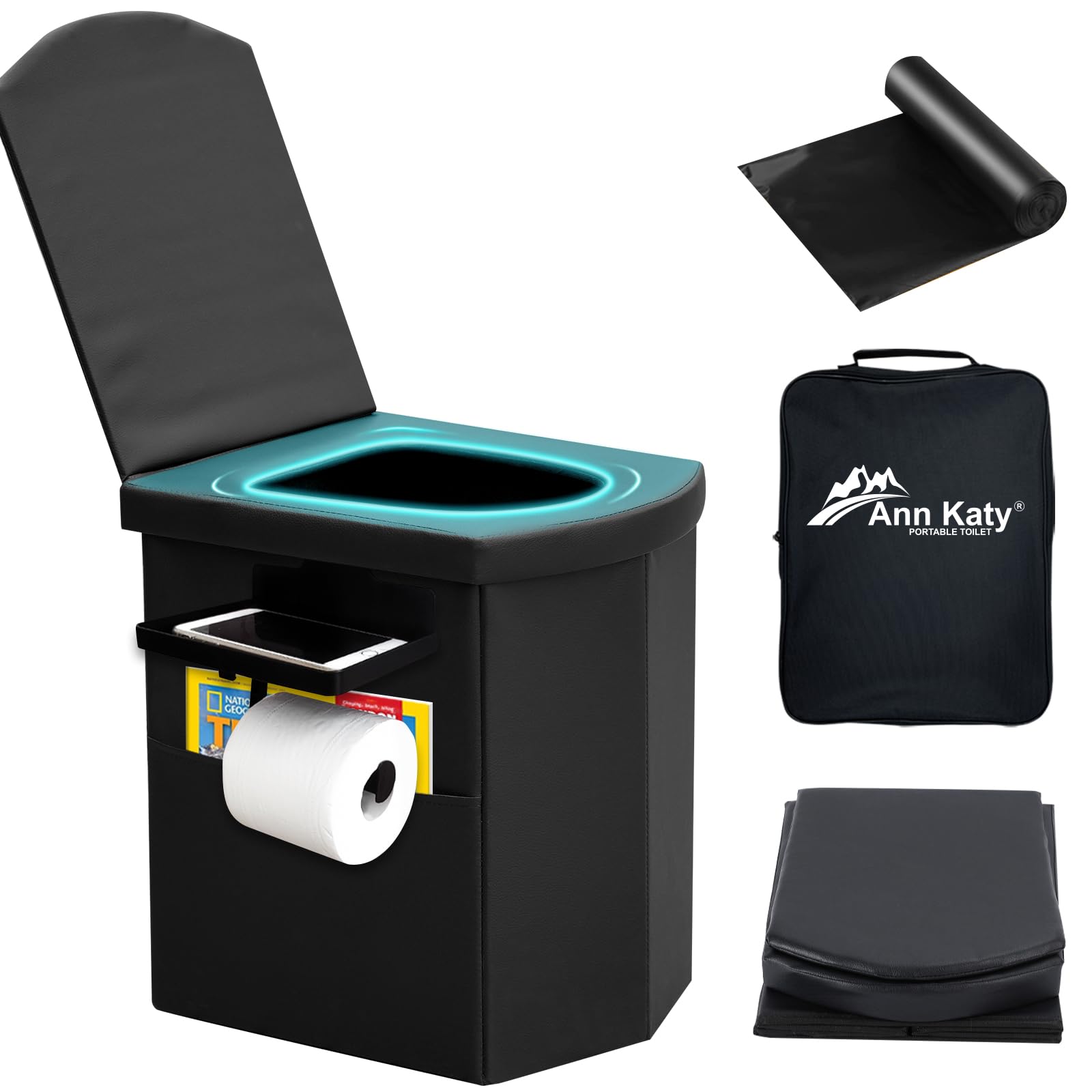 Photo 1 of Ann Katy Upgrade XL Portable Toilet for Adults, Extra Large Portable Floding Toilet, Camping Travel Toilets with Lid for Kids, Compact Potty for Car,Hiking,Beach and Camping