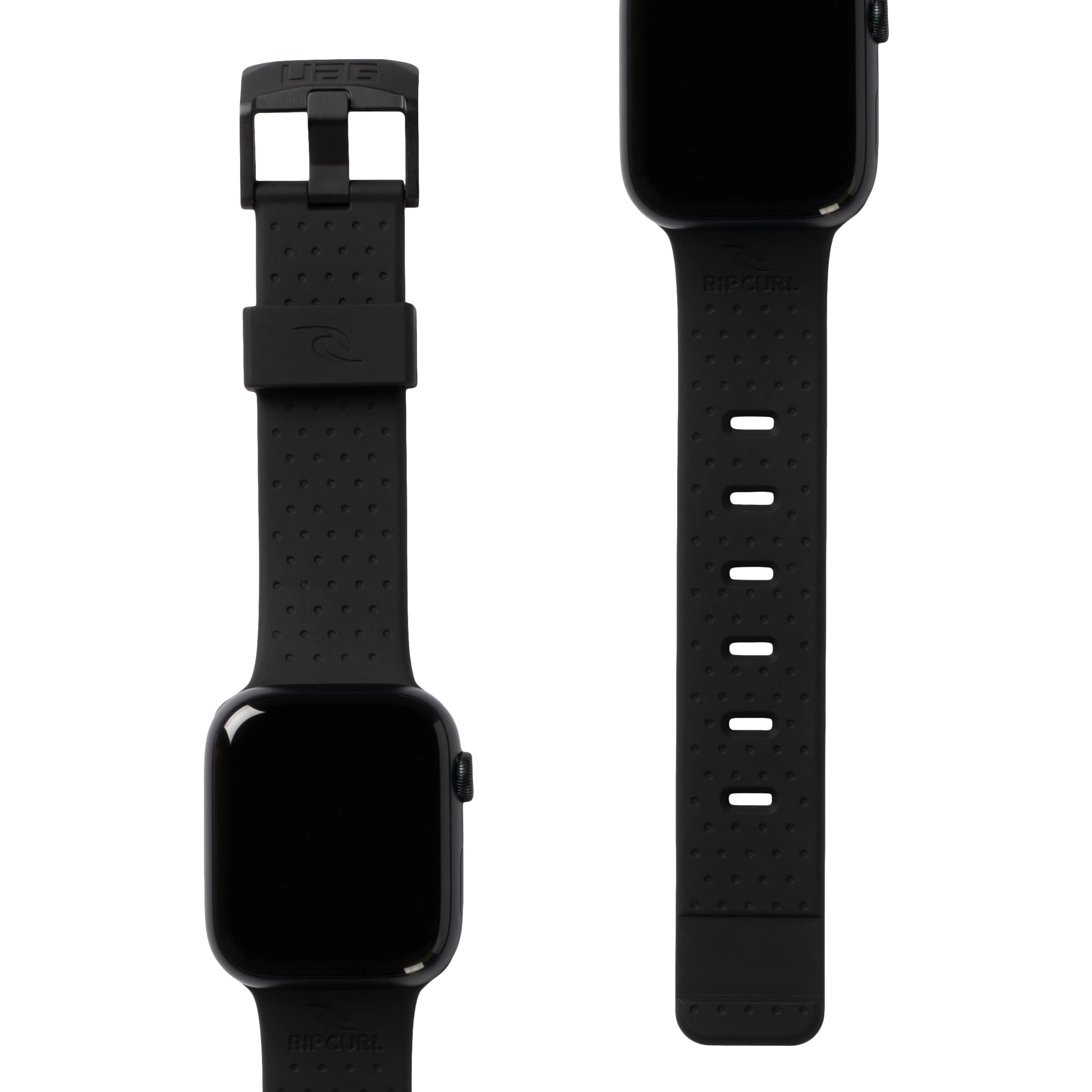 URBAN ARMOR GEAR RIP CURL x UAG Compatible with Apple Watch Band 49/46/45/44mm iWatch Series Ultra 3/Ultra 2/Ultra/4-11/SE3/SE2/SE, Soft Touch Silicone Adjustable Replacement Strap, Trestles Black