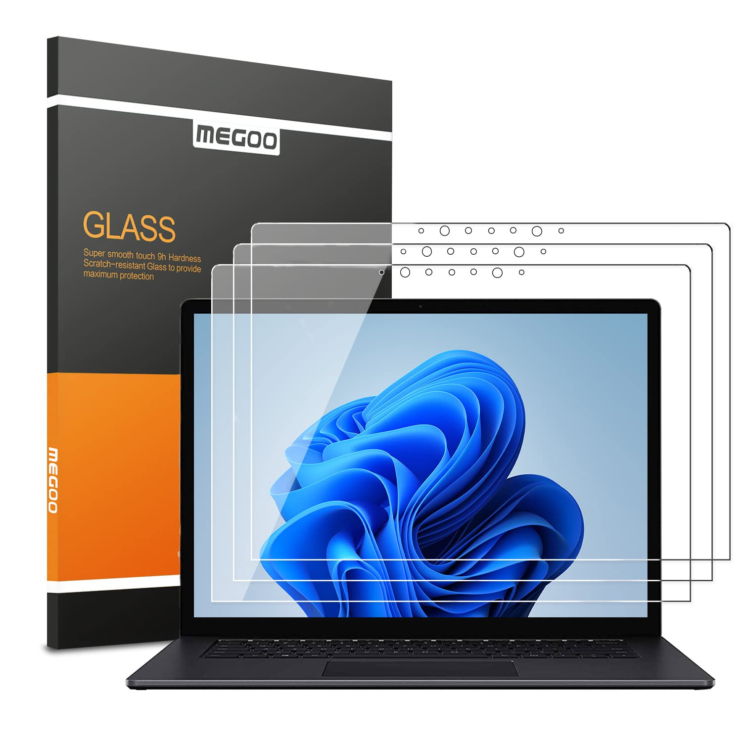 MEGOO [3 Pack] Tempered Glass Screen Protector for Surface Laptop 5/6/5/4/3/2/1, Ultra Clear, Smooth Touch, Quick Response, Anti-Scratch, 13.5 Inch