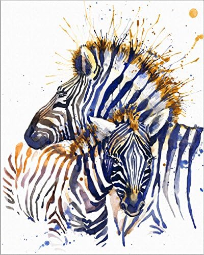 7Dots Art. Mom and Baby. Watercolor Art Print, Poster 8"x10" on Fine Art Thick Watercolor Paper for Childrens Kids Room, Bedroom, Bathroom. Wall Art Decor with Animals for Boys, Girls. (Zebras)