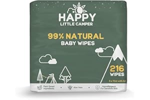 Happy Little Camper Natural Baby Wipes Unscented - Hypoallergenic & Chlorine-Free Wet Wipes with Aloe Vera, Chamomile and Pomegranate Extract - Gentle on Sensitive Skin - 216 Count