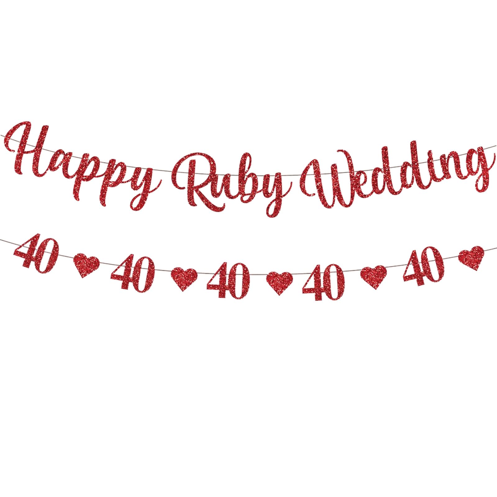Bliceon 40th Happy Ruby Wedding Banner and Red Heart Bunting Anniversary Decorations Party Decor - Glitter Set of 2