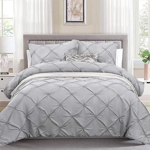 Pintuck Duvet Cover Set Single Pinch Pleat Bedding Quilt Cover with Zipper Closure and Pillowcase, Soft Microfiber Bedding Single Size 135x200cm