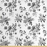 Ambesonne Black White Fabric The Yard, Vintage Floral Pattern Victorian Classic Royal Inspired Modern Art, Decorative Fabric Upholstery Home Accents, 1 Yard, Black White
