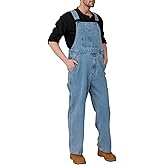WORK IDEA Men's Denim Bib Overalls, Heavy Duty Cotton, Multi-Pocket Design with Hammer Loop for Carpenter