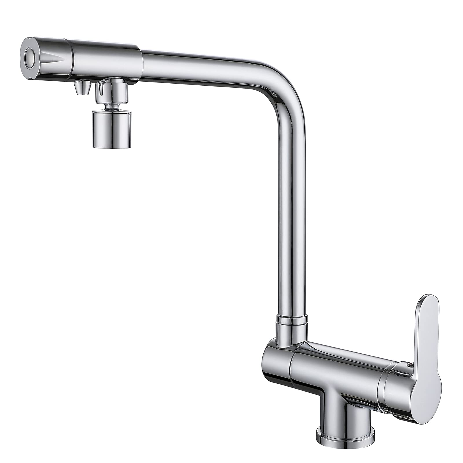 SJQKA-3 Way Kitchen Taps, for Window Folding Sink Mixer Tap, Drinking Purifier Water Tap Brass 360 Degree Swivel Spout (Silver)