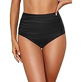 Tempt Me Women High Waisted Bikini Bottom Retro Ruched Swim Bottom Shirred Tankinis Brief