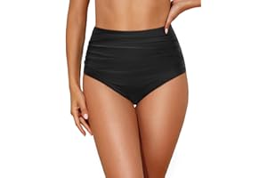 Tempt Me Women High Waisted Bikini Bottom Retro Ruched Swim Bottom Shirred Tankinis Brief