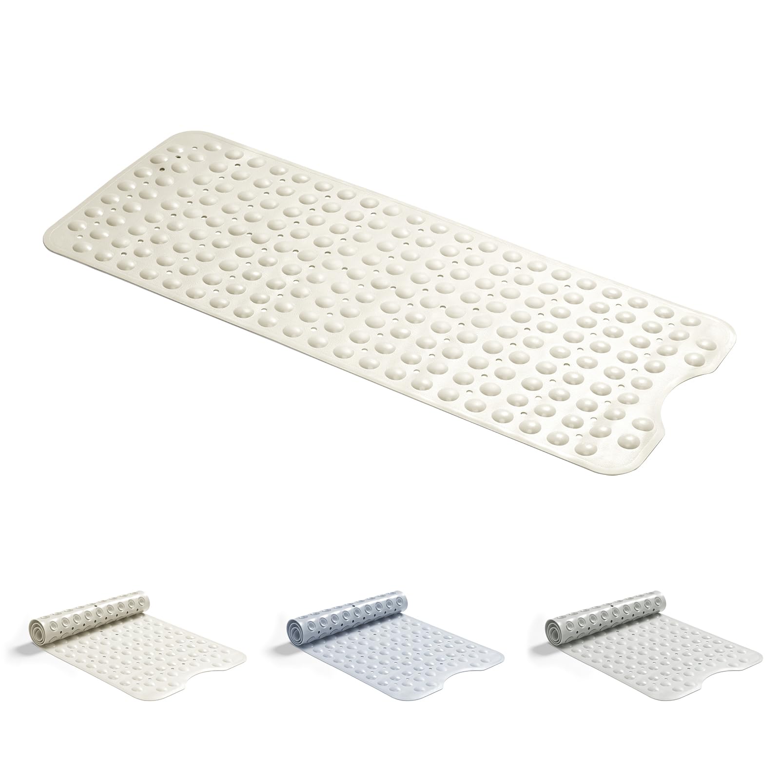 Good Nite Long Bath Mat Non Slip Shower Mat Extra Large Suction Cups for Secure Bathing Anti Mould,Machine Washable Soft Thickened Rubber Backing 101x40cm Beige