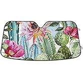 YYZZH Cactus Floral Car Windshield Sun Shade Block UV Rays Sun Visor Protector Accordion Folding Sunshade Keep Vehicle Cool and Damage Free, Easy to Use, Fits Windshields of Various Sizes