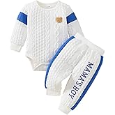 Megeoly Newborn Baby Boy Outfit Knitted Long Sleeve Romper and Pants Set Infant Fall Winter Clothes