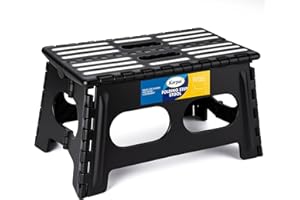 Korpai 9" Folding Step Stool for Adults and Kids 15-Inch Extra Wide Stool Holds Up to 300 lbs,Non-Slip Folding Stools with Handle,Compact Plastic Foldable Step Stool for Bathroom,Kitchen,ect, Black