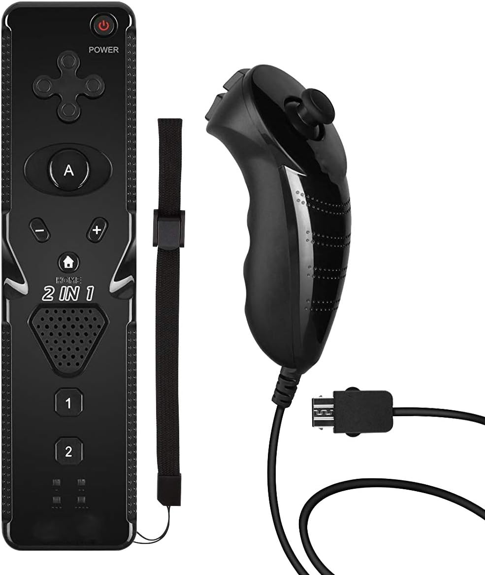 Wii Remote controller Built in motion Plus,WeJoy Remote and Nunchck Controller with Wrist Strap for Nintendo Wii and Wii u-Black