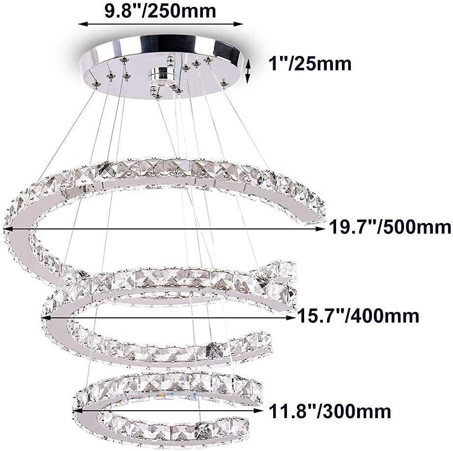Generic Qihang Modern Crystal Chandeliers 3C LED Pendant Lamp Adjustable Stainless Steel Ceiling Lighting Bright Fixture for Living Room Dining Room Bedroom(Cool White): Home Improvement