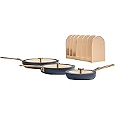 Our Place 8-Piece Essentials Complete Cookware Set - Ceramic Fry Pan Trio & Modular Rack Storage | Nontoxic Thermakind™ Nonstick, Oven Safe up to 450°F & Compatible with All Cooktops | Blue Salt