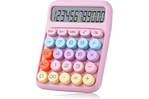 HOLOTIOEE Mechanical Pushbutton Calculator,12 Digit Large LCD Display,Big Buttons Easy to Press,Colorful Candy Calculator,Automatic Sleep,with Battery.for Office,School, Home. (Pink)