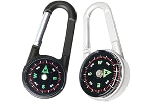 TURNONSPORT Carabiner Clip On Compass Hiking - Compact Compass Keychain Backpacks | Small Pocket Magnetic Compass Keychain for Kids - Hiking Compass Thermometer | Keyring Keychains Outdoor Survival Camping 2 Pcs