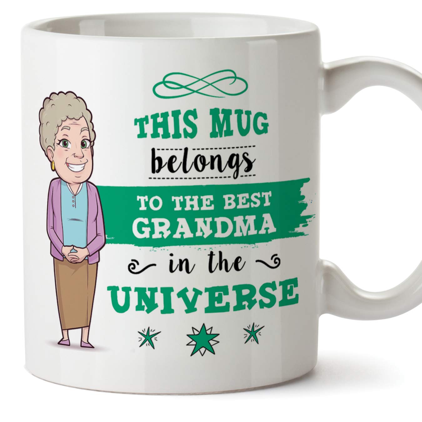 MUGFFINS Grandma Mug - Best Grandma in The Universe - Coffee Granny Mug for Breakfast Mothering Sunday/Birthday Presents for Grandmothers/Ceramic 11 o