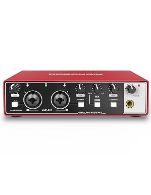 HOSONGIN USB Audio Interface for Beginners - 24Bit/192kHz, 48V Phantom Power, Plug & Play Recording for Podcast/Vocals/Guitar/Youtube, PC/Mac/iOS Compatible (New Red Metal)
