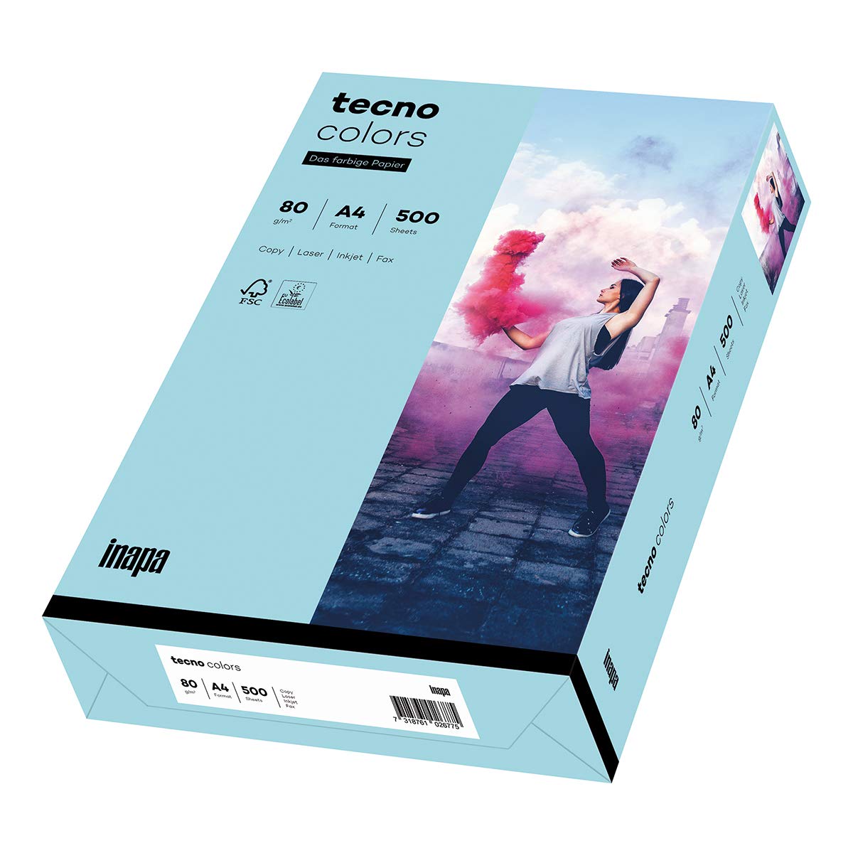 inapa Coloured Printer Paper, Tecno Colours: 80 g/m², A4, 500 Sheets, Medium Blue