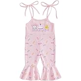 Mieeyali Sweet One Birthday Outfit Girl Smash Cake Overalls Knit Spaghetti Strap Romper Bell Bottoms Outfits