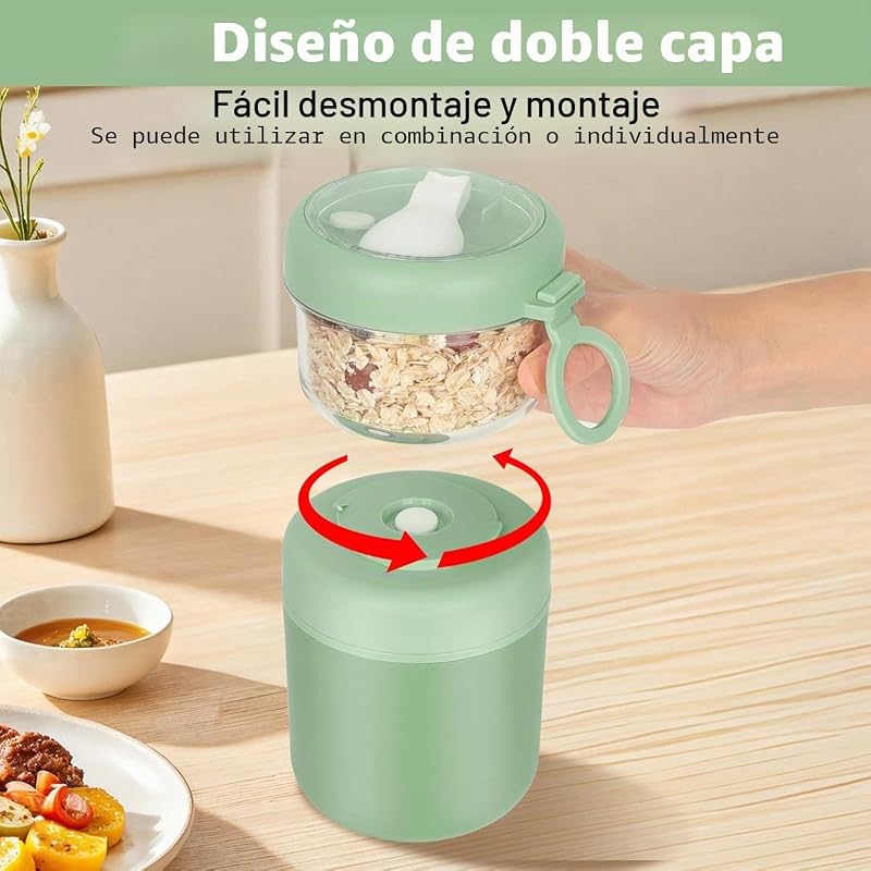 Vaso Yogur y Cereales para Llevar, Vaso para Yogur Tiene 2 Compartimentos