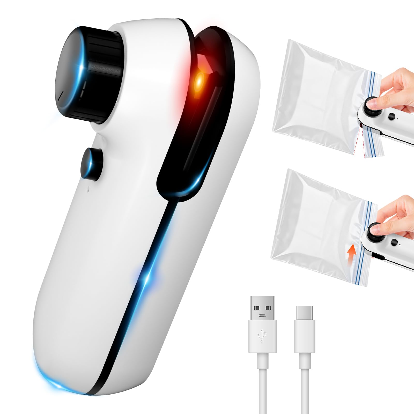 Photo 1 of 2-In-1 Mini Bag Sealer with Heat Sealer & Cutter,Safe for Seal & Cut Portable Handheld Chip Bag Sealer with Magnet for Home & Picnics,Rechargeable Plastic Bag Sealer for Snacks & Food Storage(White)