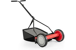 IRONMAX Lawn Mower, 14 Inch Push Reel Lawn Mower with 5 Steel Blades, Adjustable Cutting Heights, Grass Catcher Bag, Walk-Beh