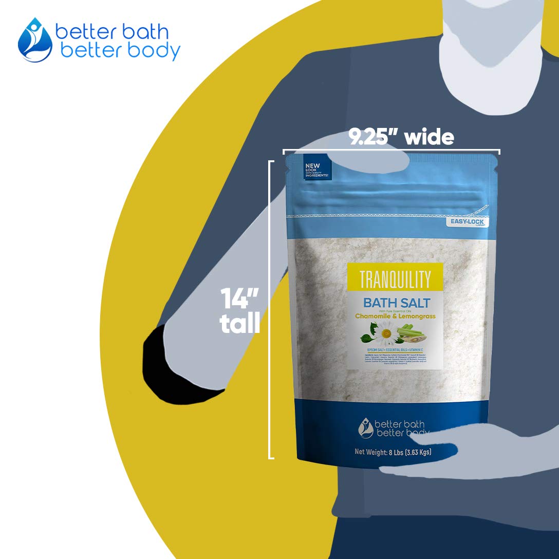 Tranquility Bath Salt 128 Ounces Epsom Salt with Natural Geranium, Chamomile, Lavender and Lemongrass Essential Oils Plus Vitamin C in BPA Free Pouch with Easy Press-Lock Seal: Health & Personal Care