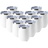 HASLE OUTFITTERS 12oz Wine Tumbler with Lid Stemless Wine Glasses Double Wall Vacuum Travel Mugs stainless steel Coffee Cup for Cold & Hot Drinks Wine Coffee Cocktails Beer 12 Pack White